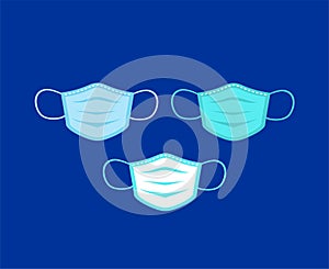 Air pollution face mask variation isolated on blue background, man and woman wearing medical virus mask, coronavirus
