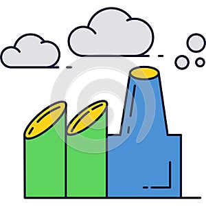 Air pollution and factory chimney vector icon