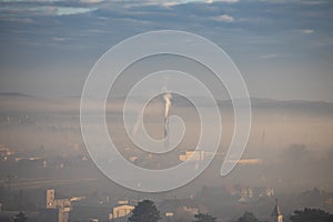 Air pollution, fog and smoke, Valjevo city, Serbia