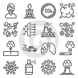 Air Pollution, Global Warming and Environment Icons Set. Vector