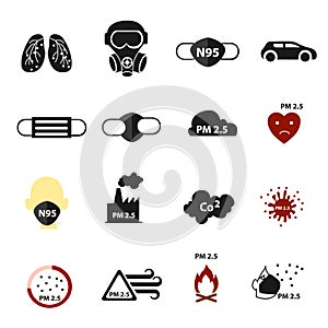 Air pollution icons set on white