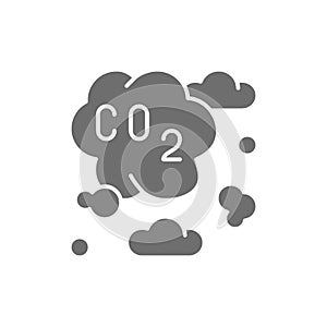 Air pollution, industrial smog, co2 emissions grey icon.