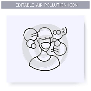 Air pollution line icon. Man in face respirator