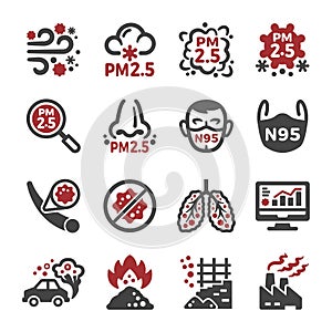 Air pollution,pm 2.5 icon set