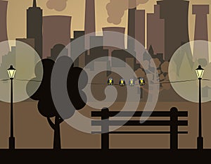Air pollution. Pollution problem. Air pollution. Polluted air in the city. Vector flat illustration