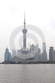 Air pollution and smog problems at the Bund in Shanghai, China