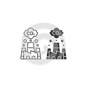 Air pollution, smoke chimneys of factory, carbon dioxide emissions. Vector icon template