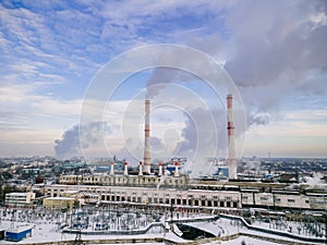 Air pollution from smoke coming out of factory chimneys