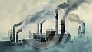 Air pollution by smoke coming out of factory chimneys, environmentally threatening smoke from chimneys