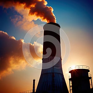 Air pollution and smoke generated from chimney stacks in industrial factory and power plant