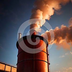 Air pollution and smoke generated from chimney stacks in industrial factory and power plant