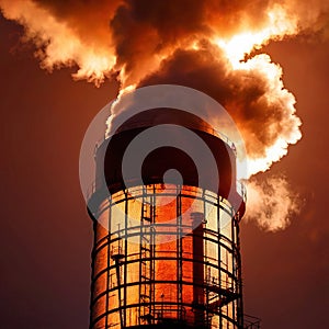 Air pollution and smoke generated from chimney stacks in industrial factory and power plant