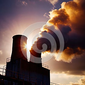 Air pollution and smoke generated from chimney stacks in industrial factory and power plant