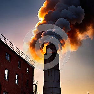 Air pollution and smoke generated from chimney stacks in industrial factory and power plant