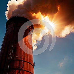 Air pollution and smoke generated from chimney stacks in industrial factory and power plant