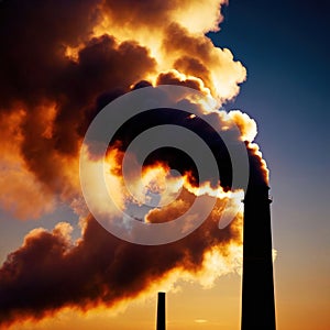 Air pollution and smoke generated from chimney stacks in industrial factory and power plant