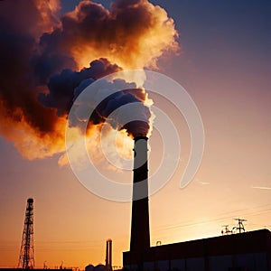 Air pollution and smoke generated from chimney stacks in industrial factory and power plant