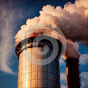 Air pollution and smoke generated from chimney stacks in industrial factory and power plant