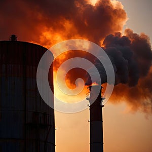 Air pollution and smoke generated from chimney stacks in industrial factory and power plant