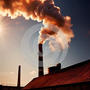 Air pollution and smoke generated from chimney stacks in industrial factory and power plant