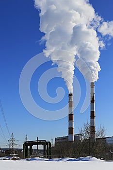 Air pollution smoke from pipes and factory, ecology problem concept
