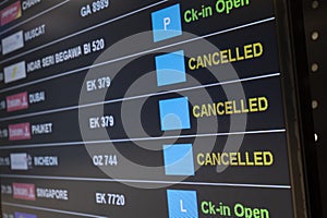 Air port flight board notice cancelled flights detail.