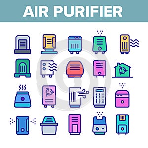 Air Purifier Devices Color Icons Set Vector