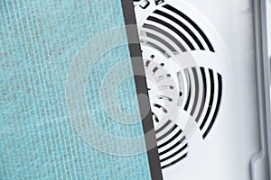 Air purifier filter for apartment as background close up