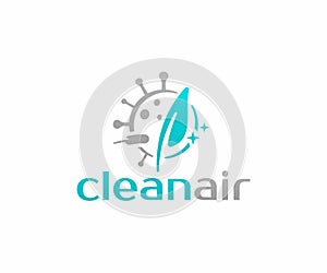 Air purifier filter virus and dust particle logo design. air filtration and virus, bacteria, coronavirus and covid 19 protection v