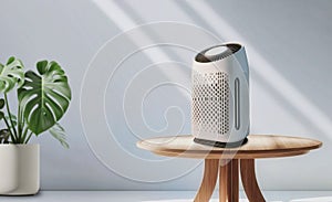 air purifier a living room, air cleaner removing fine dust in house. protect PM 2.5 dust and air pollution concept