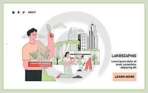 Air quality awareness web or landing. Urban greening. People engaging