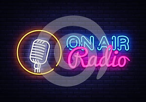 On Air Radio Neon Logo Vector. On Air Radio neon sign, design template, modern trend design, night neon signboard, night