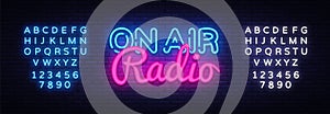 On Air Radio neon sign vector. On Air Radio Design template neon sign, light banner, neon signboard, nightly bright