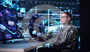 Air Reconnaissance Technology On Computer. World Map Data photo