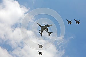 Air show of precision flight formation