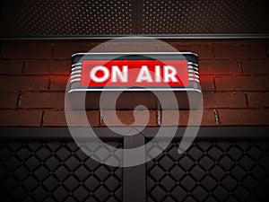 On air sign above the door of a broadcast room. 3D illustration