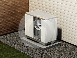 Air source heat pump standing outside the building