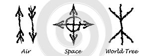Air. Space. World Tree. Alchemy vector icons. Slavic amulets symbols. Vector illustration
