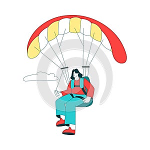 Air Sport with Happy Woman Character Parachuting and Skydiving Vector Illustration