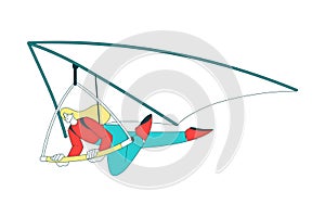 Air Sport with Woman Character Hang Gliding Vector Illustration