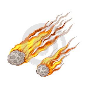 Air Stones Flying with Flame Tails as Natural Cataclysm Vector Illustration