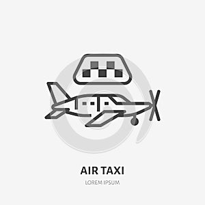 Air taxi flat line icon. Airplane vector illustration. Thin sign for aircraft rental, private jet flight logo