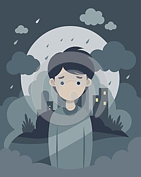 The air is thick with fog clouding the mind with doubt anxiety and sadness.. Vector illustration. photo