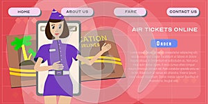 Air tickets online site template. Passenger aviation transport services header poster design. Vector illustration of airlines