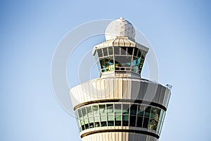 Air traffic control tower of Schiphol Airport in Netherlands