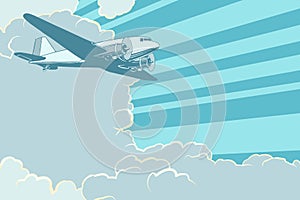 Air transport is flying in the sky plane, retro style