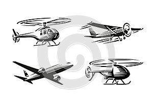 Air transport illustration. Black silhouette
