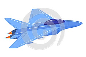 Air transport, military fighter, usaf aviation blue color jet aircraft, cartoon style vector illustration, isolated on