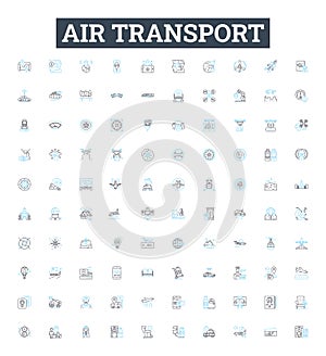 Air transport vector line icons set. Aviation, Airlines, Airway, Concord, Airliner, Jets, Jetset illustration outline