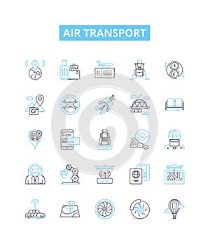 Air transport vector line icons set. Aviation, Airlines, Airway, Concord, Airliner, Jets, Jetset illustration outline